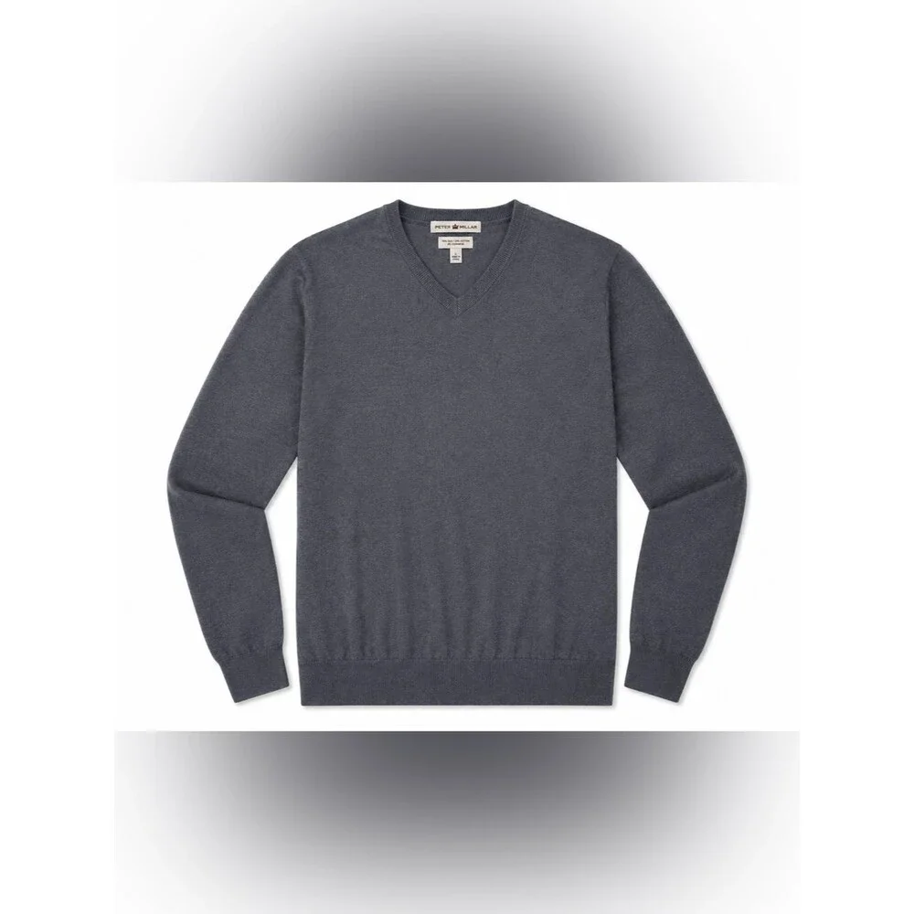 Peter Millar Men’s Large Gray V-Neck Silk Cashmere Cotton Knit Sweater L